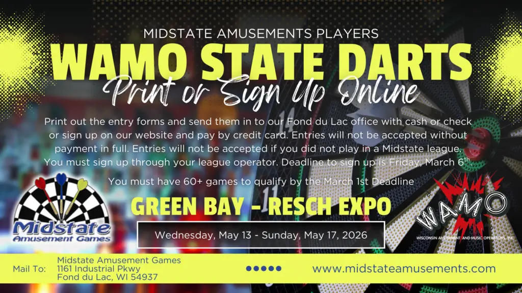 Midstate Amusements Players - WAMO State Darts Sign Us
