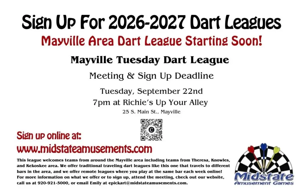 Mayville Tuesday Dart League Poster