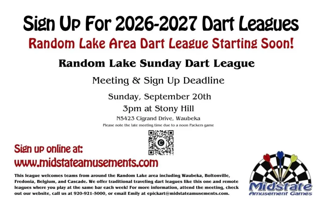 Random Lake Sunday Dart League Meeting Poster