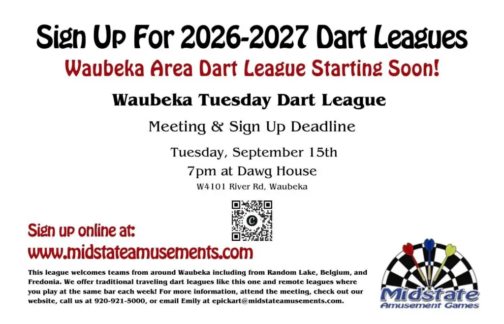 Waubeka Tuesday Dart League Meeting Poster